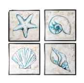 CUADRO FOSIL DE MAR 4PZS 50X50 MARCO NEGRO